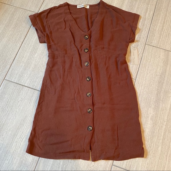 boutique v-neck button down brown neutral dress fall vibes large - Picture 1 of 4